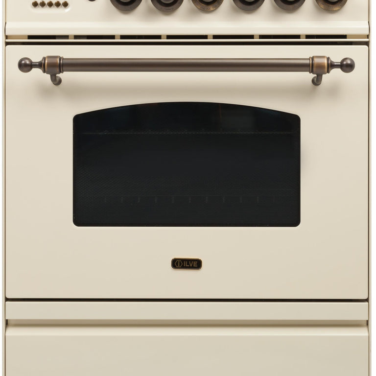 ILVE Nostalgie 24" Natural Gas Range in Antique White with Bronze Trim, UPN60DVGGAYNG