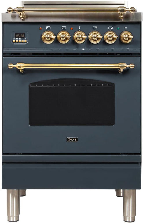ILVE Nostalgie 24" Natural Gas Range in Blue Grey with Brass Trim, UPN60DVGGGUNG