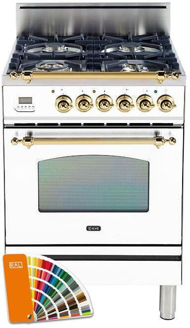 ILVE Nostalgie 24" Natural Gas Range in Custom RAL Color with Brass Trim, UPN60DVGGRALNG