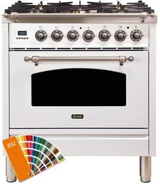 ILVE Nostalgie 30" Natural Gas Burner, Electric Oven Range in Custom RAL Color with Bronze Trim, UPN76DMPRALYNG