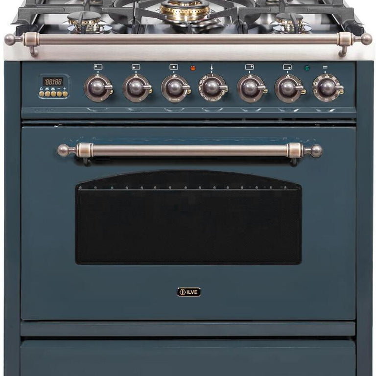 ILVE Nostalgie 30" Natural Gas Range in Blue Grey with Bronze Trim, UPN76DVGGGUYNG