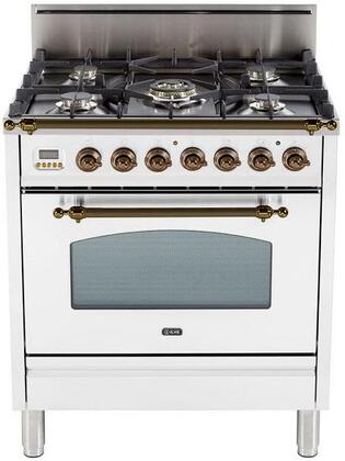 ILVE 30 in. Nostalgie Series Single Oven Propane Gas Burner and Oven in White with Oiled Bronze Trim, UPN76DVGGBYLP