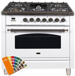 ILVE Nostalgie 36" Natural Gas Burner, Electric Oven Range in Custom RAL Color with Bronze Trim, UPN90FDMPRALYNG