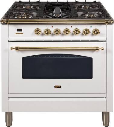 ILVE 36 in. Nostalgie Series Single Oven Propane Gas Burner and Oven in White with Brass Trim, UPN90FDVGGBLP