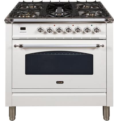 ILVE 36 in. Nostalgie Series Single Oven Natural Gas Burner and Oven in White with Chrome Trim, UPN90FDVGGBXNG