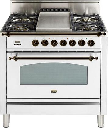 ILVE 36 in. Nostalgie Series Single Oven Natural Gas Burner and Oven in White with Oiled Bronze Trim, UPN90FDVGGBYNG