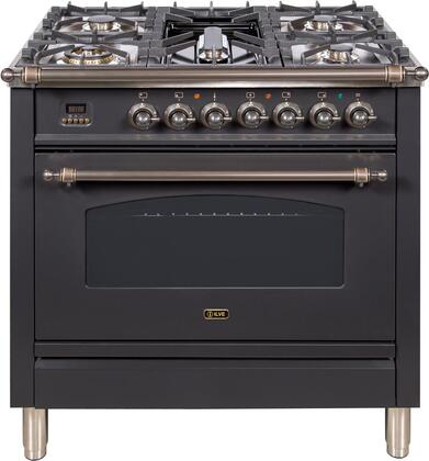 ILVE 36 in. Nostalgie Series Single Oven Natural Gas Burner and Oven in Matte Graphite with Oiled Bronze Trim, UPN90FDVGGMYNG