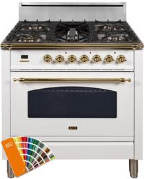 ILVE Nostalgie 36" Natural Gas Range in Custom RAL Color with Brass Trim, UPN90FDVGGRALNG