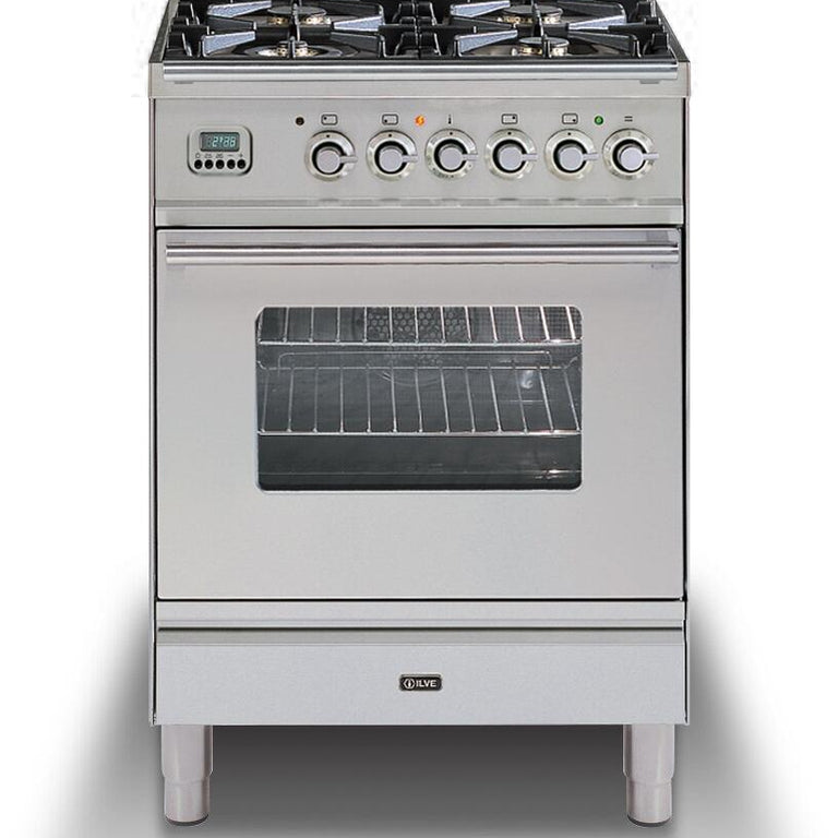 ILVE Professional Plus 24" Natural Gas Range in Stainless Steel with Chrome Trim, UPW60DVGGING