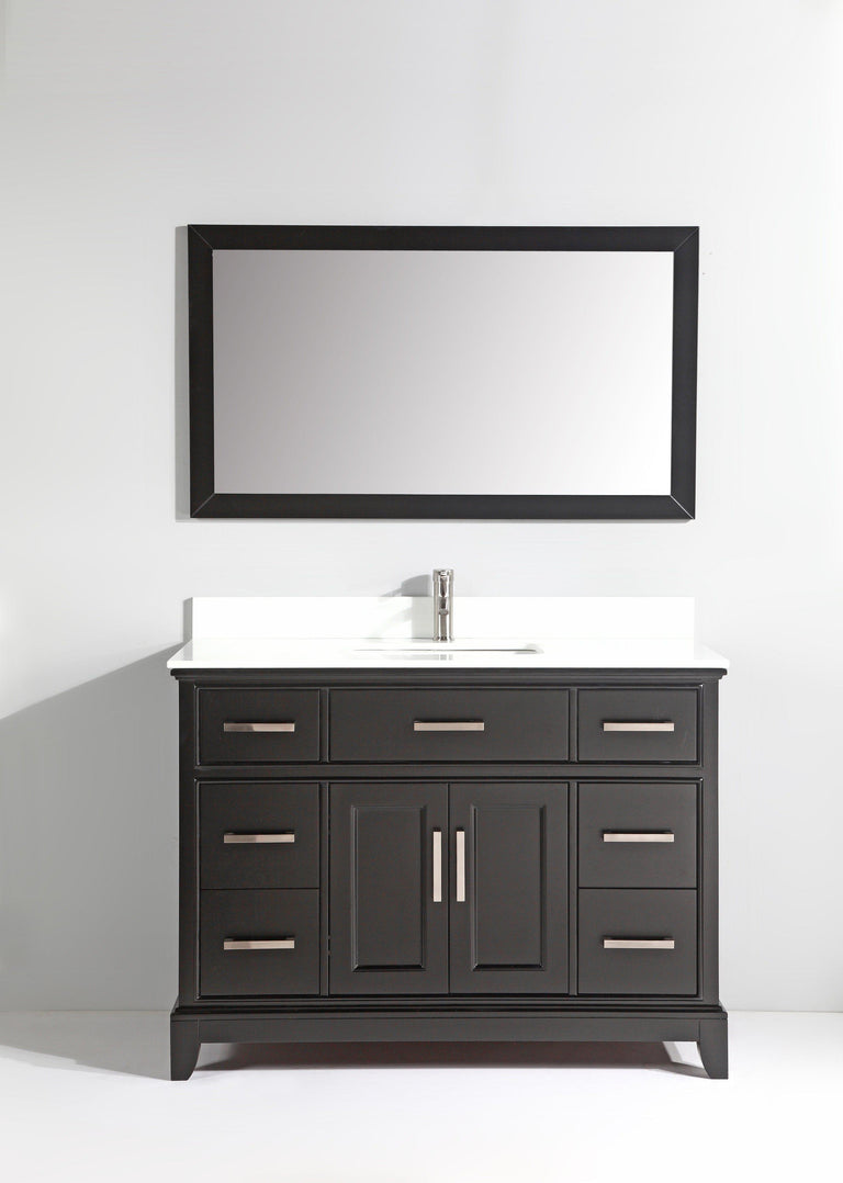 Genoa 48 in. W x 22 in. D x 36 in. H Vanity in Espresso with Single Basin Vanity Top in White Phoenix Stone and Mirror