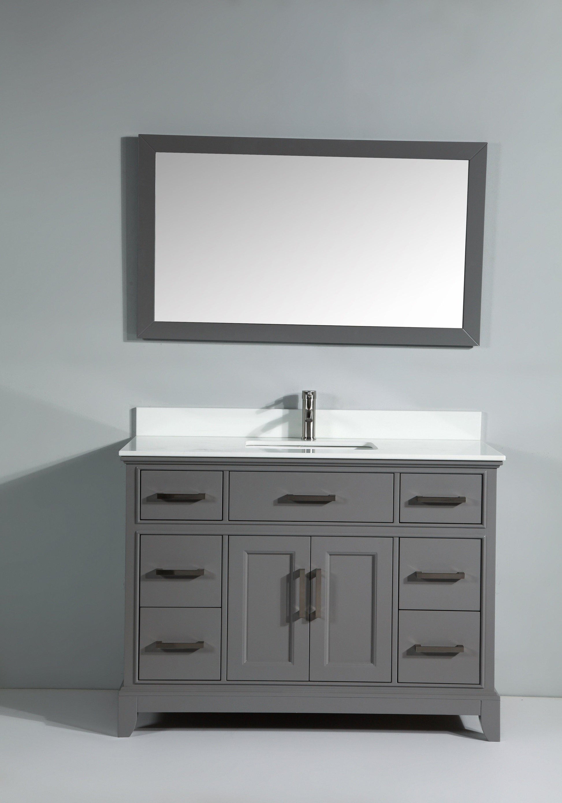 Genoa 48 in. W x 22 in. D x 36 in. H Vanity in Grey with Single Basin Vanity Top in White Phoenix Stone and Mirror