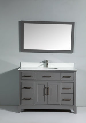 Genoa 48 in. W x 22 in. D x 36 in. H Vanity in Grey with Single Basin Vanity Top in White Phoenix Stone and Mirror