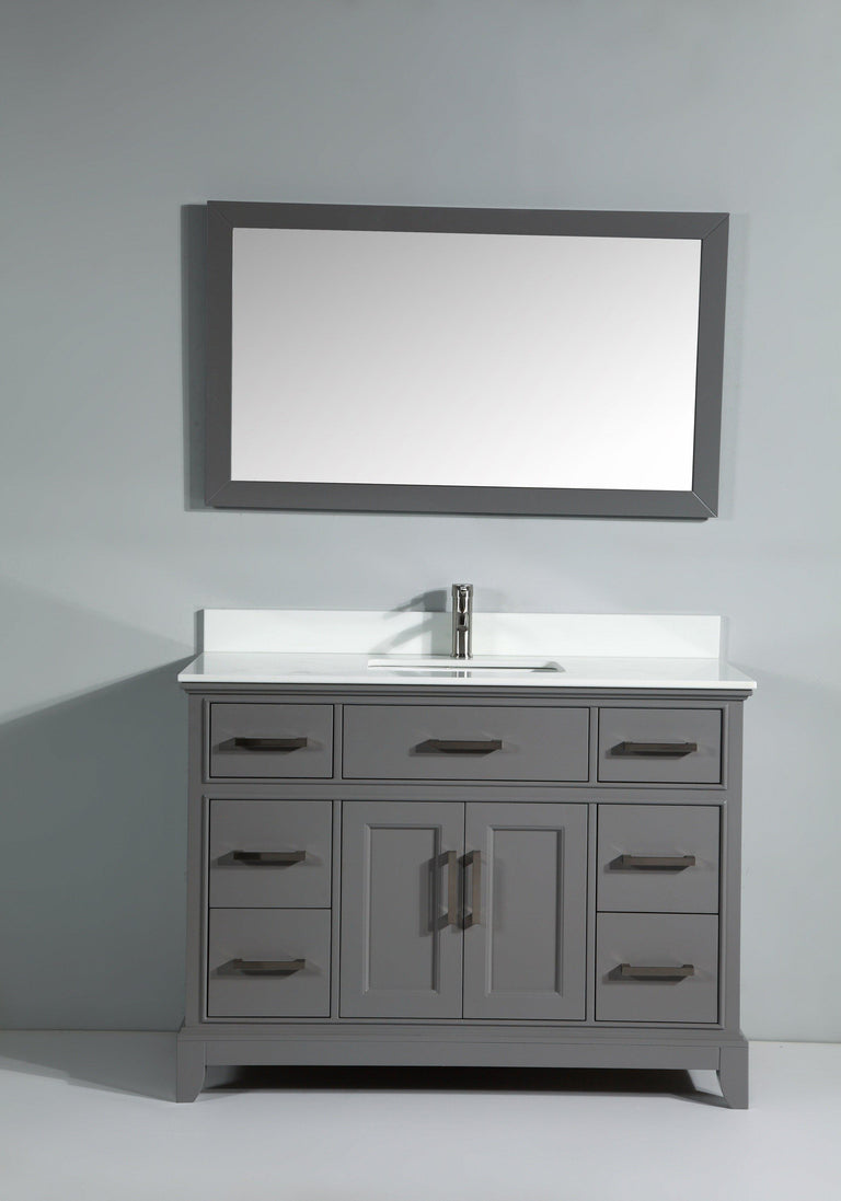 Genoa 48 in. W x 22 in. D x 36 in. H Vanity in Grey with Single Basin Vanity Top in White Phoenix Stone and Mirror