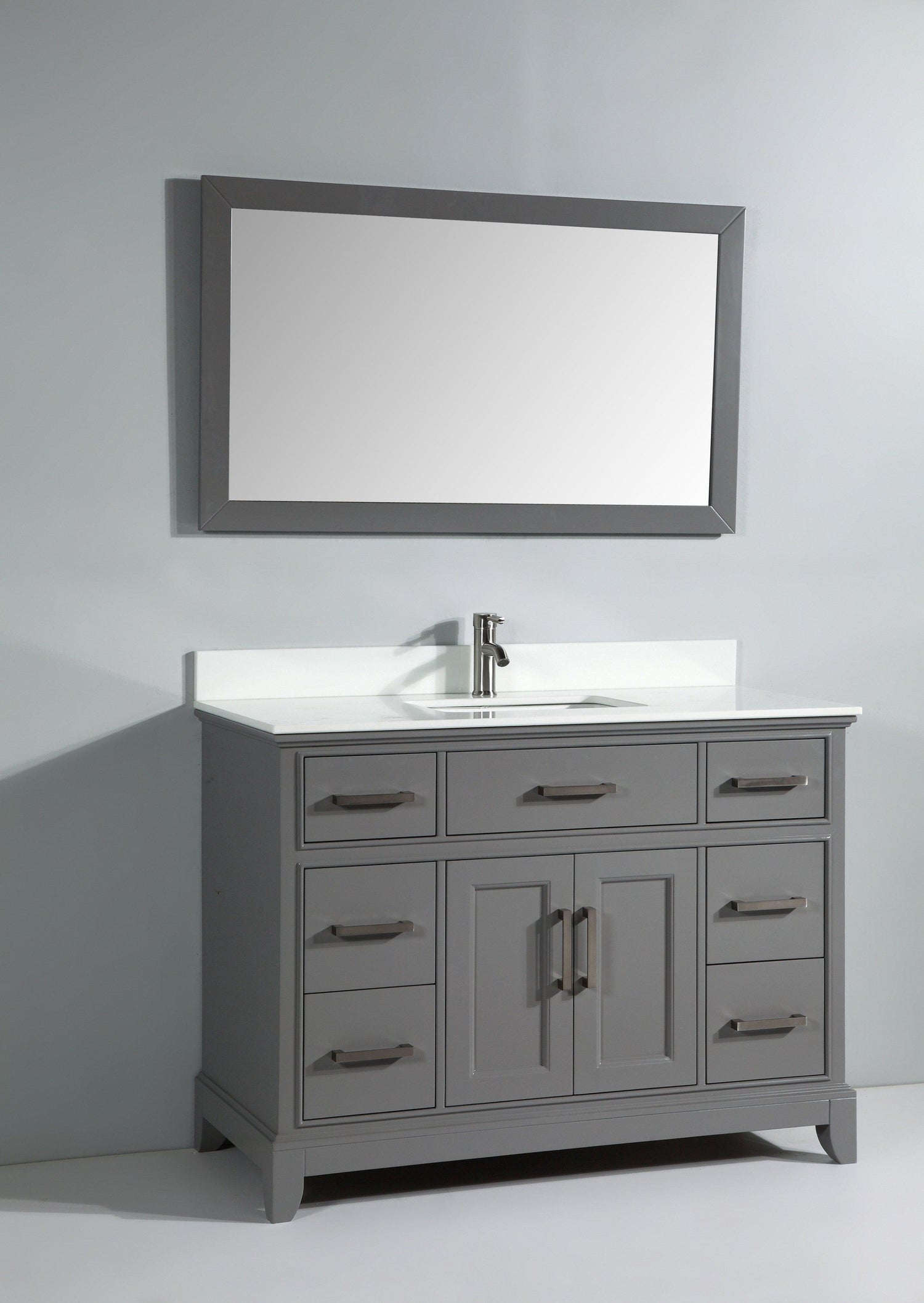 Genoa 48 in. W x 22 in. D x 36 in. H Vanity in Grey with Single Basin Vanity Top in White Phoenix Stone and Mirror