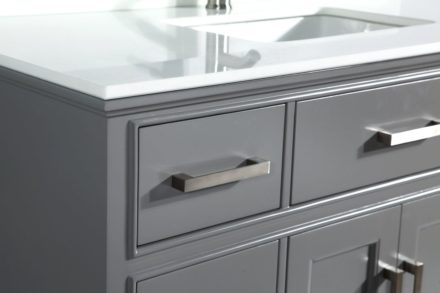 Genoa 48 in. W x 22 in. D x 36 in. H Vanity in Grey with Single Basin Vanity Top in White Phoenix Stone and Mirror