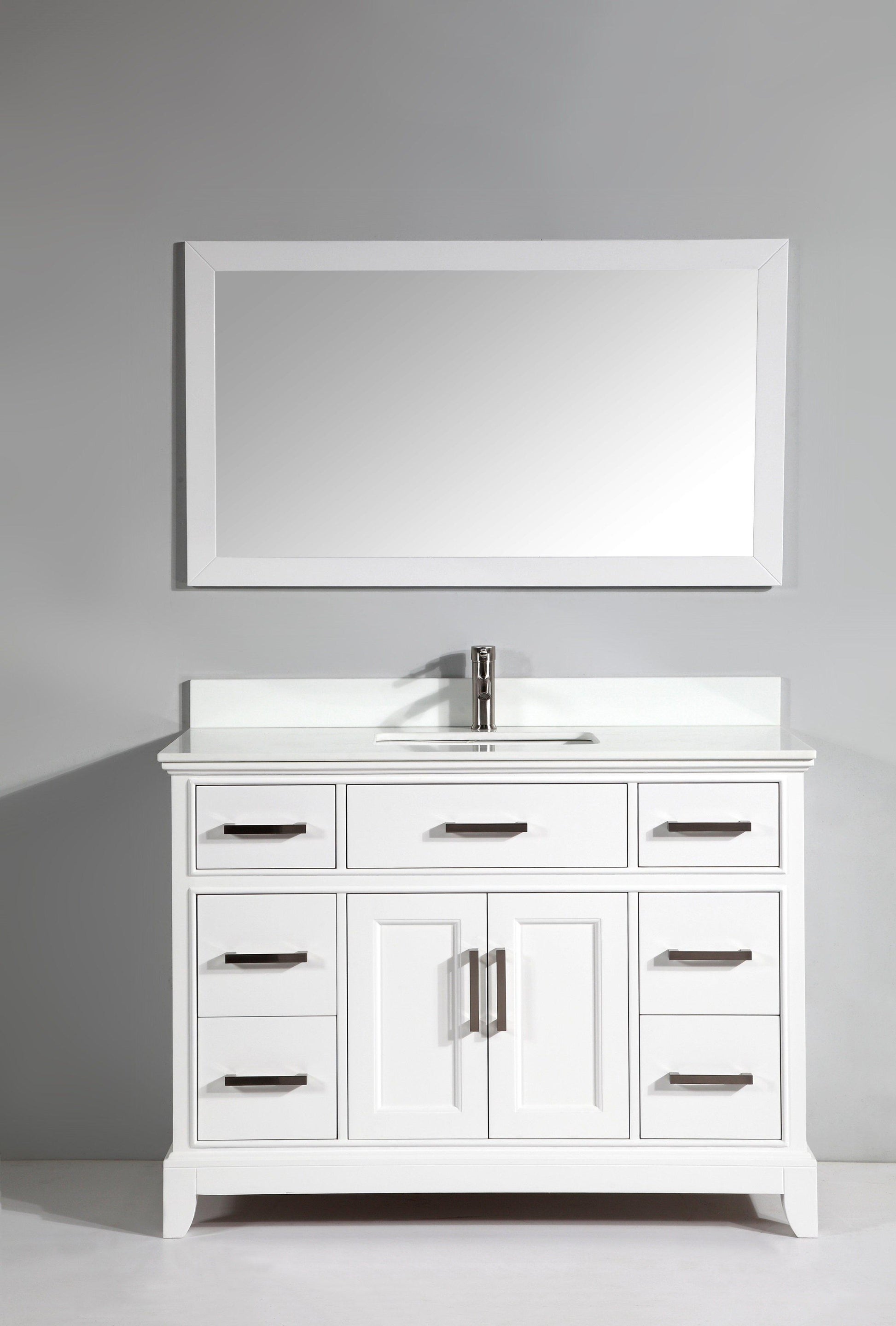 Genoa 48 in. W x 22 in. D x 36 in. H Vanity in White with Single Basin Vanity Top in White Phoenix Stone and Mirror