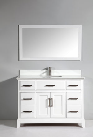 Genoa 48 in. W x 22 in. D x 36 in. H Vanity in White with Single Basin Vanity Top in White Phoenix Stone and Mirror