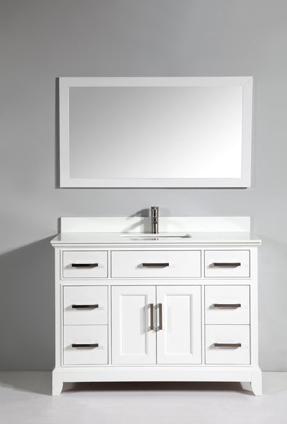 Genoa 48 in. W x 22 in. D x 36 in. H Vanity in White with Single Basin Vanity Top in White Phoenix Stone and Mirror