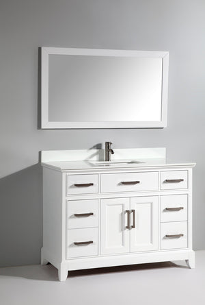 Genoa 48 in. W x 22 in. D x 36 in. H Vanity in White with Single Basin Vanity Top in White Phoenix Stone and Mirror