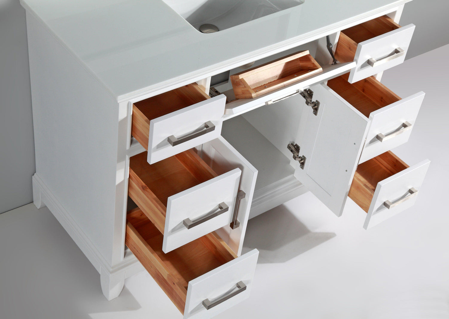 Genoa 48 in. W x 22 in. D x 36 in. H Vanity in White with Single Basin Vanity Top in White Phoenix Stone and Mirror