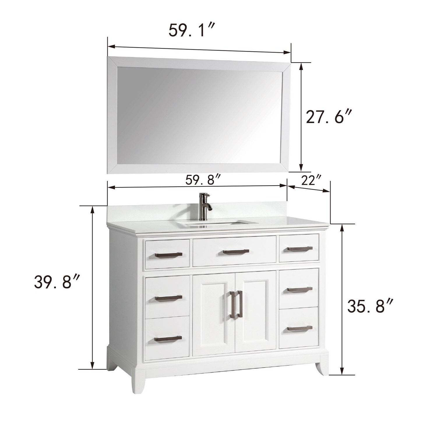 Vanity Art Vanity Set With White Stone Top, Espresso, Standard Mirror, 60"