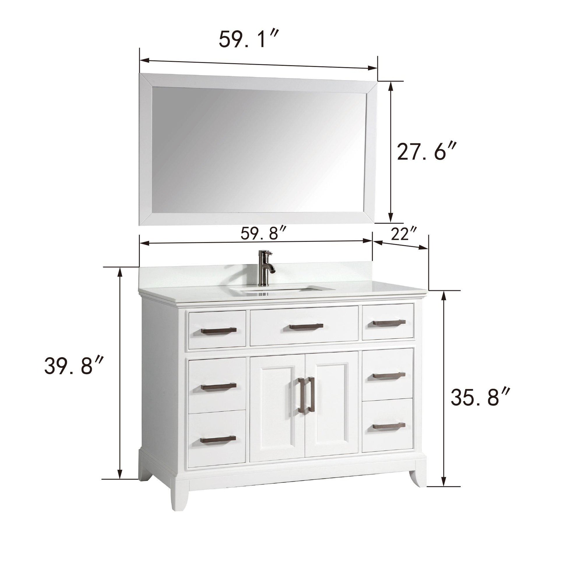 Vanity Art Vanity Set With White Stone Top, White, Standard Mirror, 60"