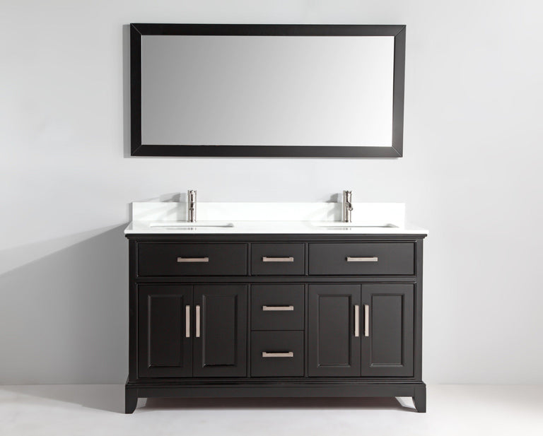 Genoa 60 in. W x 22 in. D x 36 in. H Bath Vanity in Espresso with Vanity Top in White with White Basin and Mirror