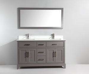 Genoa 60 in. W x 22 in. D x 36 in. H Bath Vanity in Grey with Vanity Top in White with White Basin and Mirror