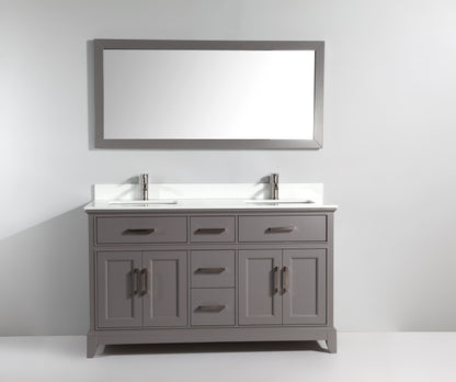 Genoa 60 in. W x 22 in. D x 36 in. H Bath Vanity in Grey with Vanity Top in White with White Basin and Mirror