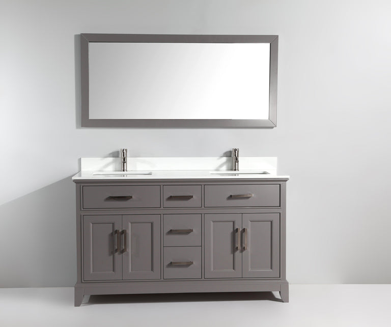 Genoa 60 in. W x 22 in. D x 36 in. H Bath Vanity in Grey with Vanity Top in White with White Basin and Mirror