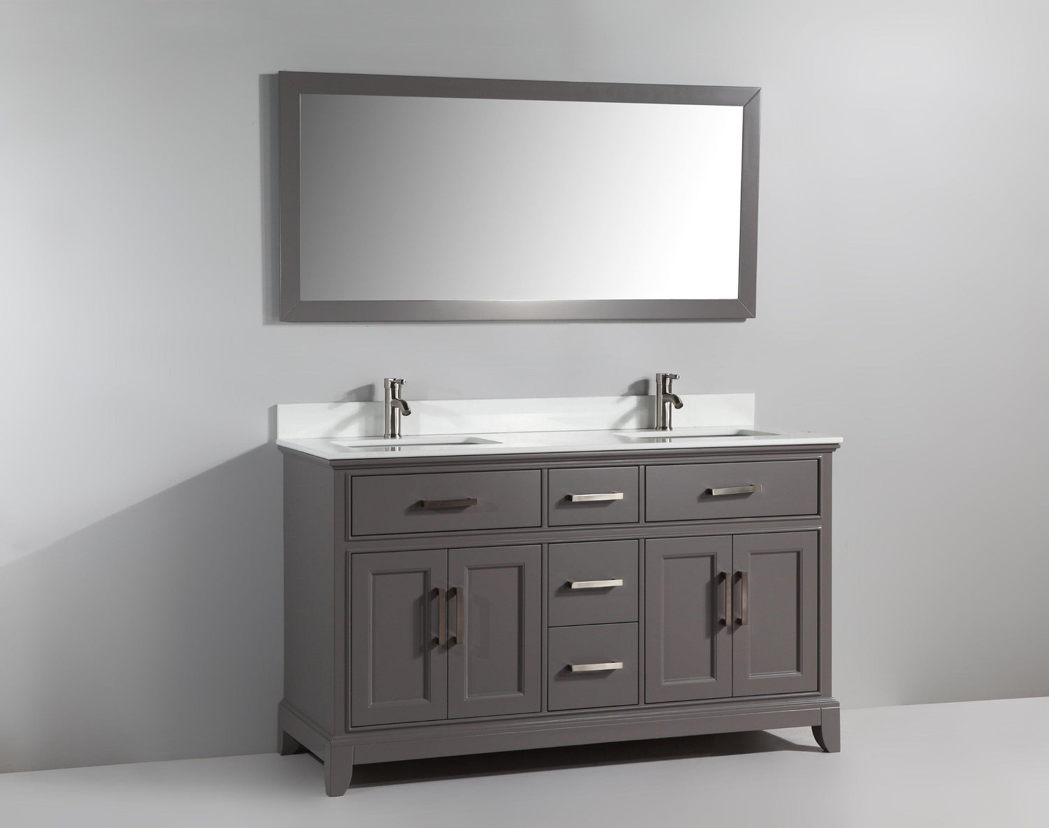 Genoa 60 in. W x 22 in. D x 36 in. H Bath Vanity in Grey with Vanity Top in White with White Basin and Mirror
