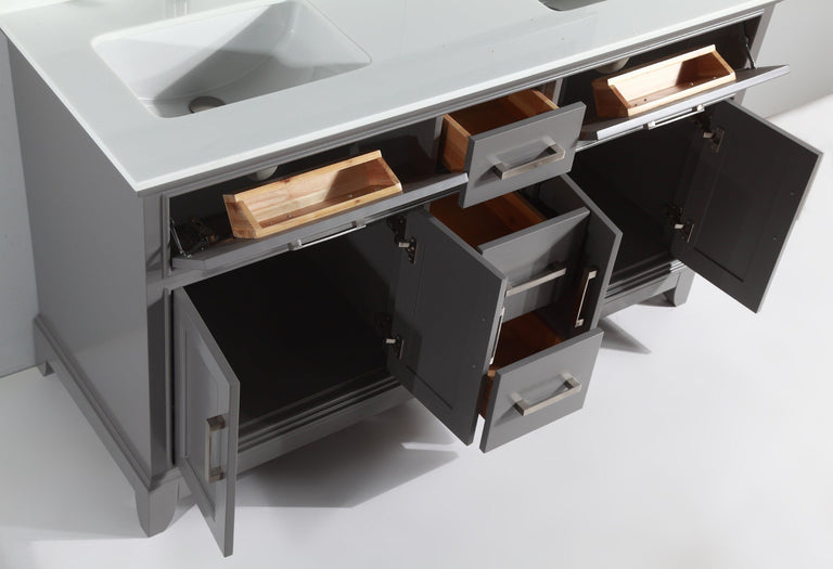Genoa 60 in. W x 22 in. D x 36 in. H Bath Vanity in Grey with Vanity Top in White with White Basin and Mirror
