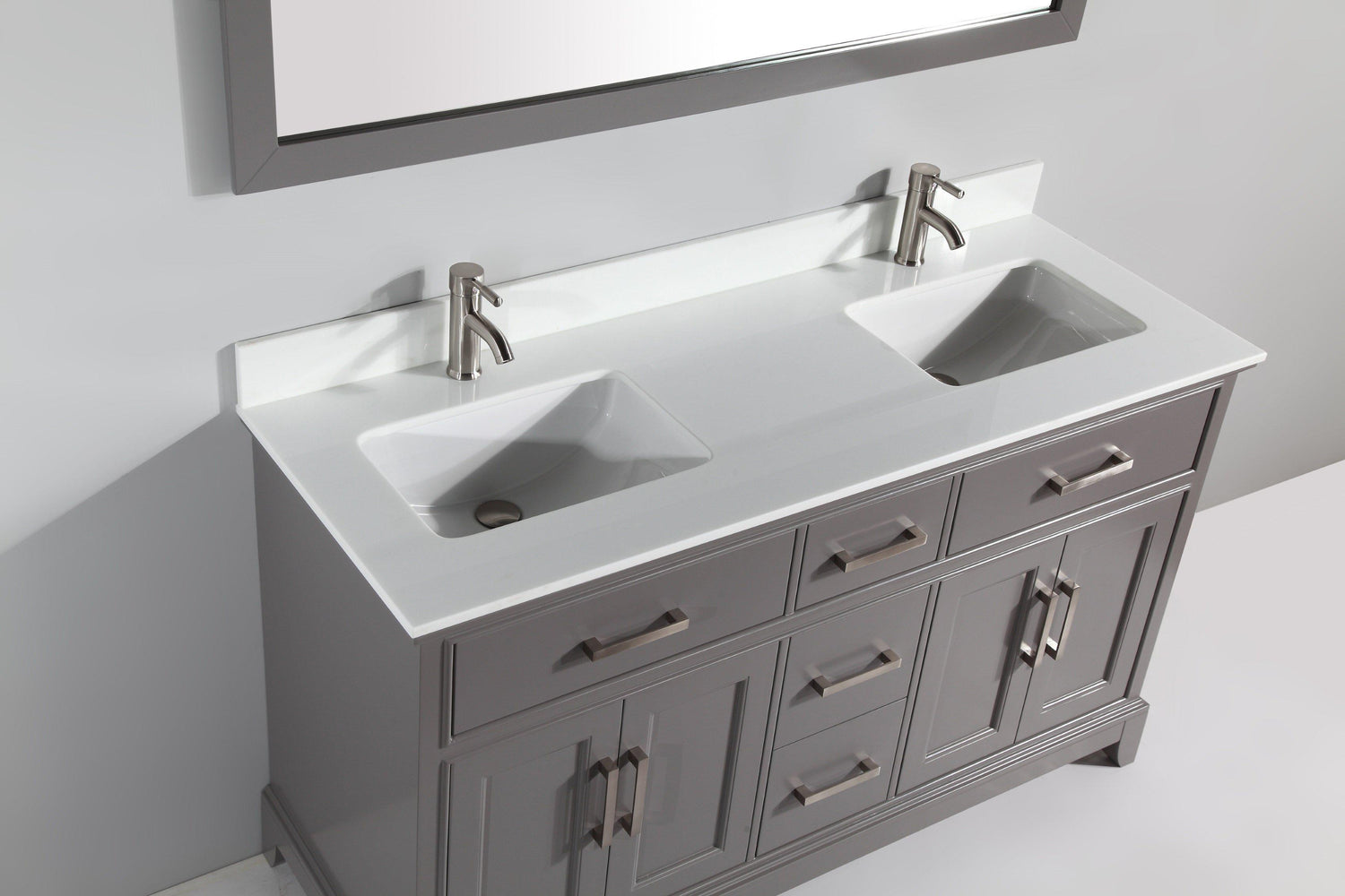 Genoa 60 in. W x 22 in. D x 36 in. H Bath Vanity in Grey with Vanity Top in White with White Basin and Mirror