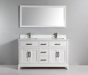 Genoa 60 in. W x 22 in. D x 36 in. H Bath Vanity in White with Vanity Top in White with White Basin and Mirror