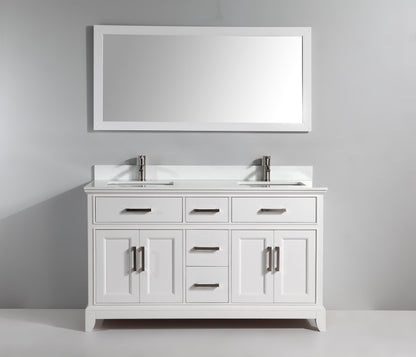 Genoa 60 in. W x 22 in. D x 36 in. H Bath Vanity in White with Vanity Top in White with White Basin and Mirror