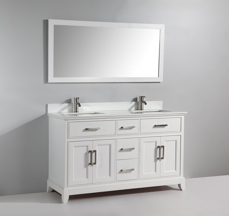 Genoa 60 in. W x 22 in. D x 36 in. H Bath Vanity in White with Vanity Top in White with White Basin and Mirror