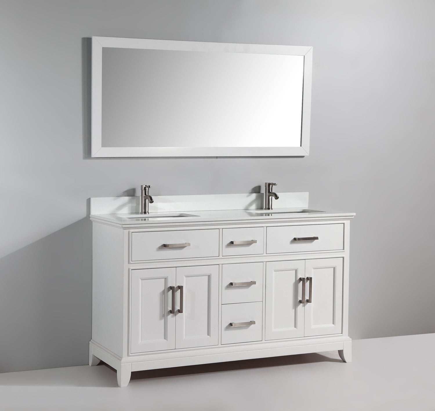 Genoa 60 in. W x 22 in. D x 36 in. H Bath Vanity in White with Vanity Top in White with White Basin and Mirror