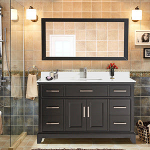 Vanity Art Vanity Set With White Stone Top, Espresso, Standard Mirror, 60"