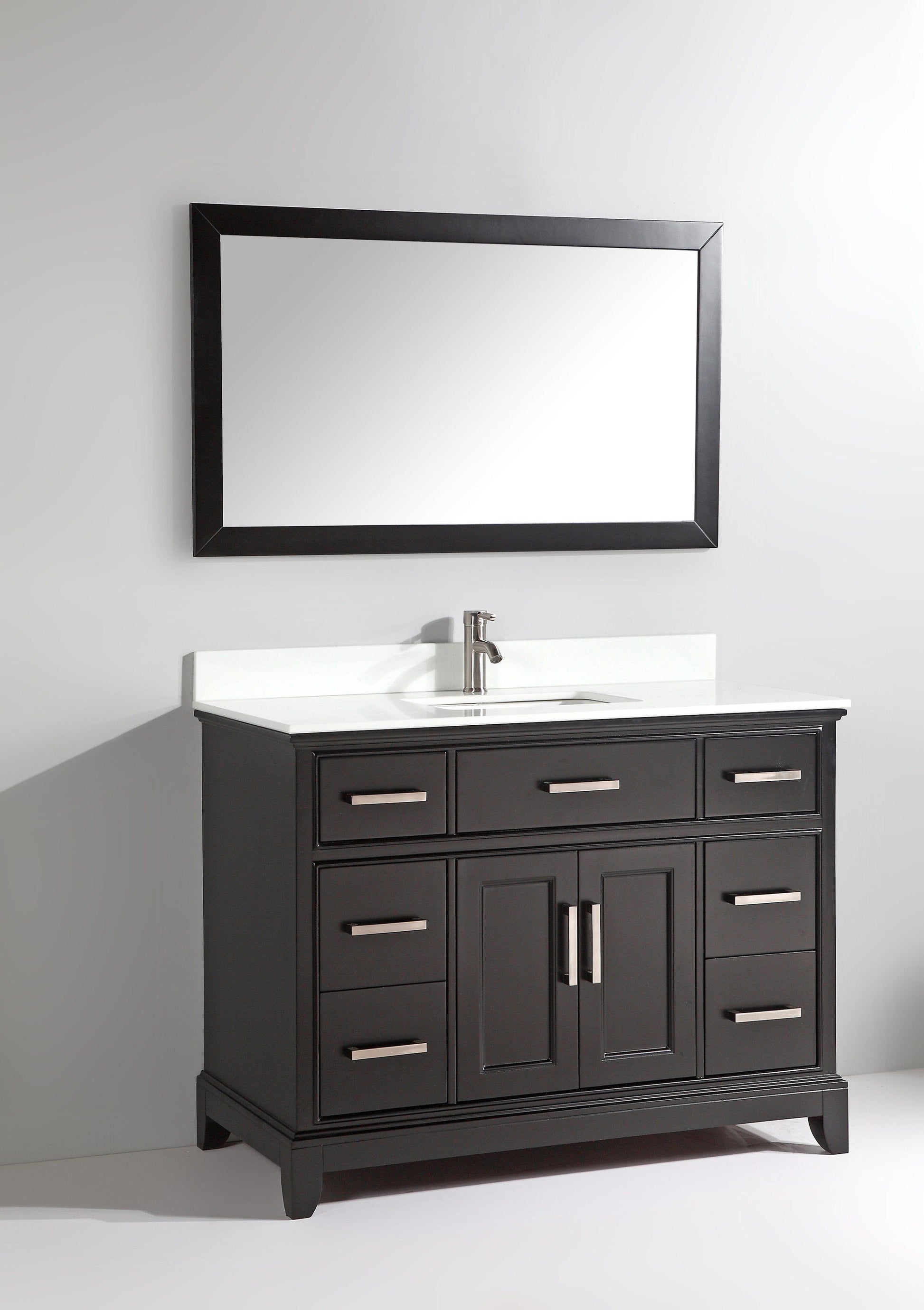 Vanity Art Vanity Set With White Stone Top, Espresso, Standard Mirror, 60"