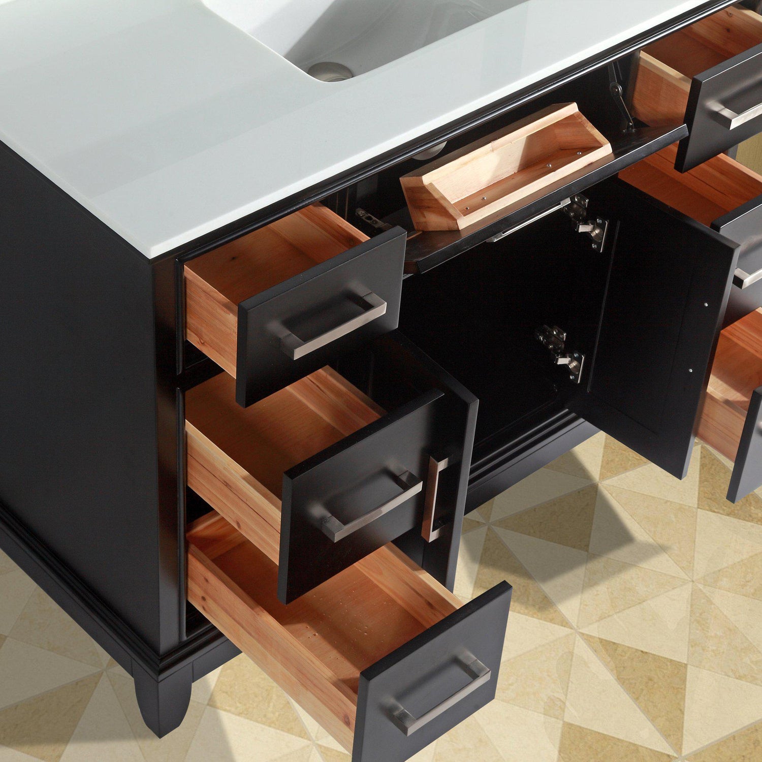 Vanity Art Vanity Set With White Stone Top, Espresso, Standard Mirror, 60"