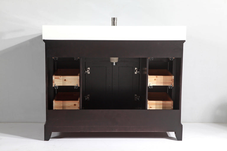 Vanity Art Vanity Set With White Stone Top, Espresso, Standard Mirror, 60"