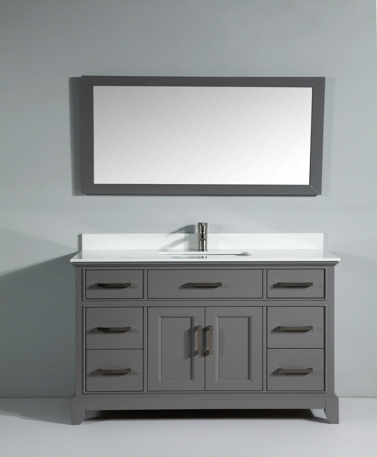 Vanity Art Vanity Set With White Stone Top, Gray, Standard Mirror, 60"