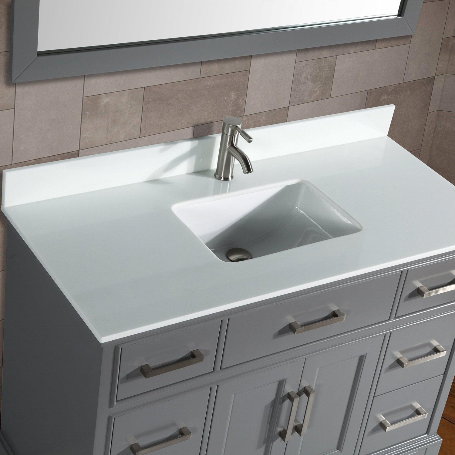 Vanity Art Vanity Set With White Stone Top, Gray, Standard Mirror, 60"