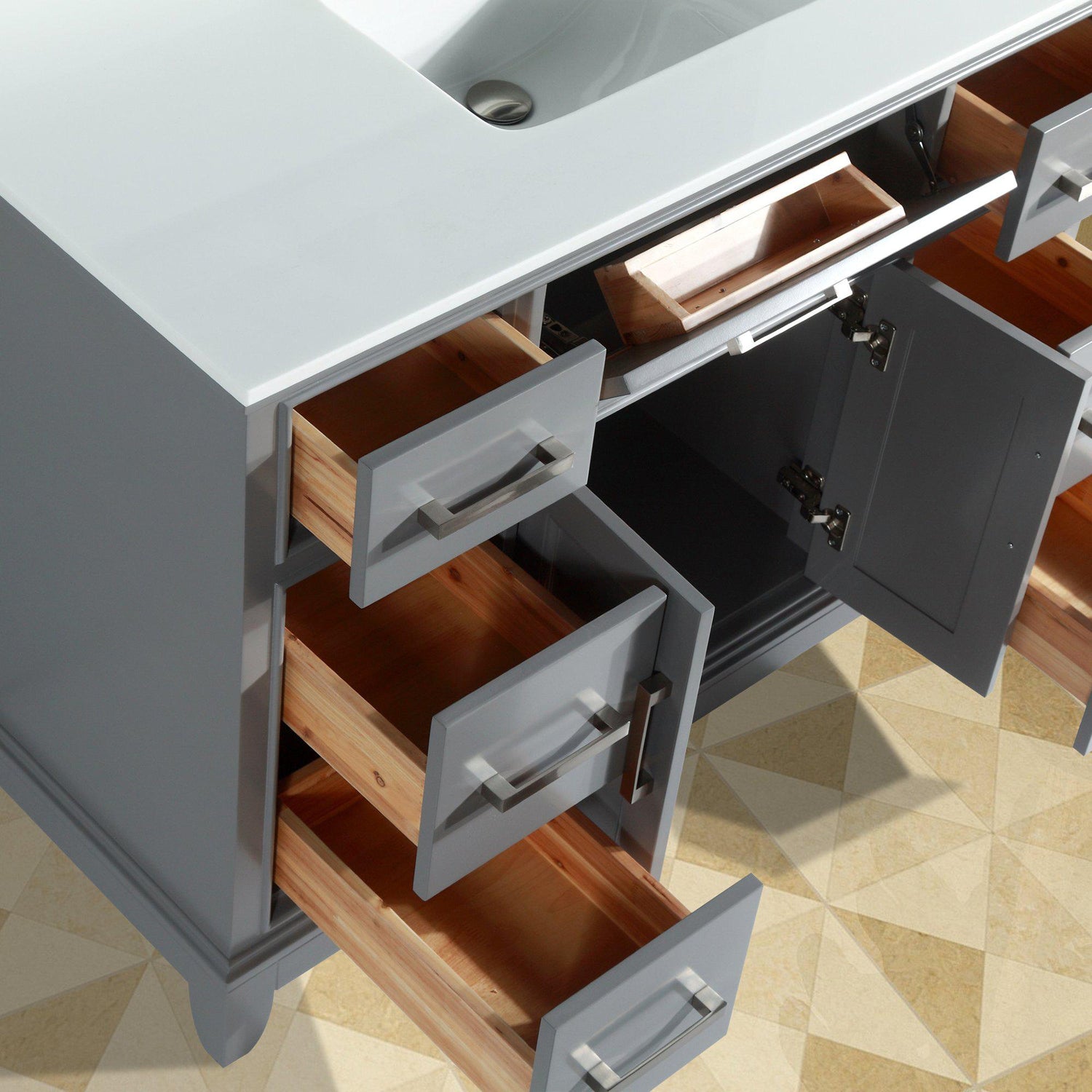 Vanity Art Vanity Set With White Stone Top, Gray, Standard Mirror, 60"