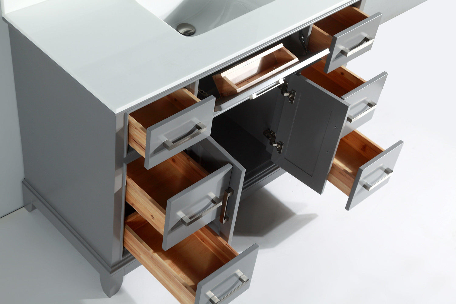 Vanity Art Vanity Set With White Stone Top, Gray, Standard Mirror, 60"