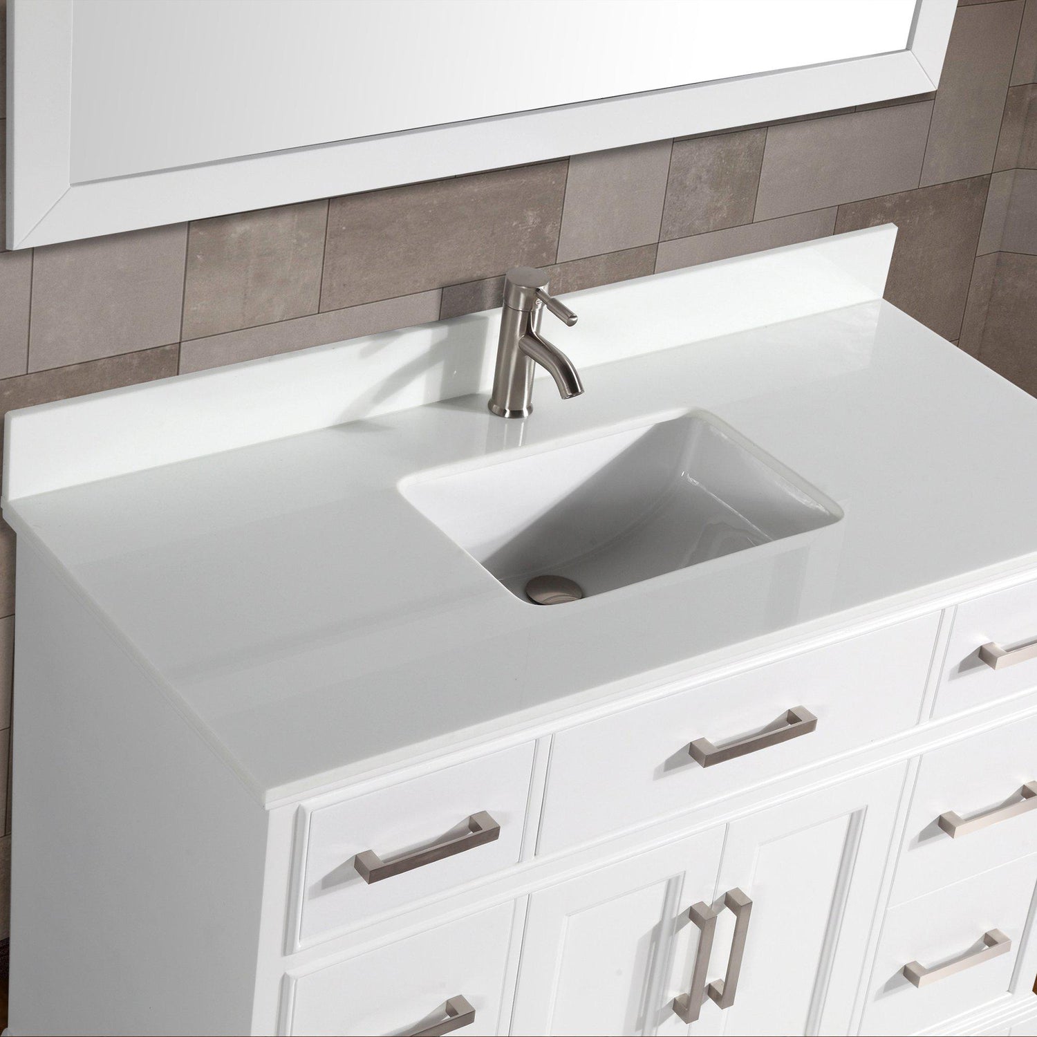 Vanity Art Vanity Set With White Stone Top, White, Standard Mirror, 60"