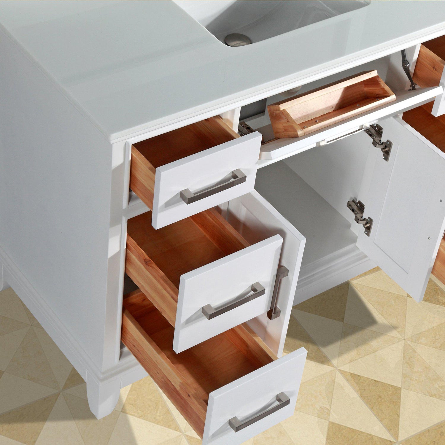 Vanity Art Vanity Set With White Stone Top, White, Standard Mirror, 60"