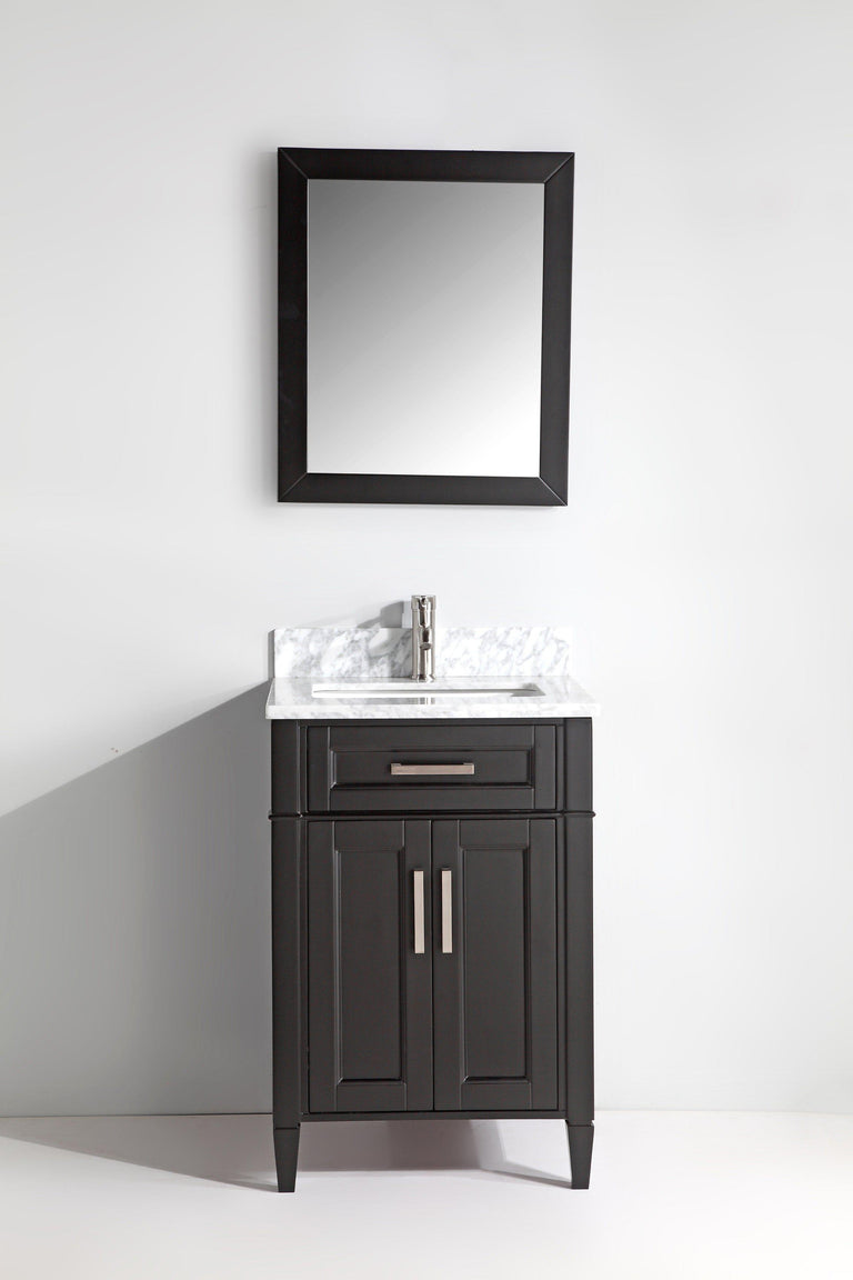 Vanity Art 24 in. Single Sink Vanity in Carrara Marble & Mirror - Espresso, VA2024-E
