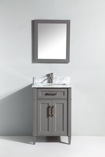 Vanity Art 24 in. Single Sink Vanity in Carrara Marble & Mirror - Grey, VA2024-G
