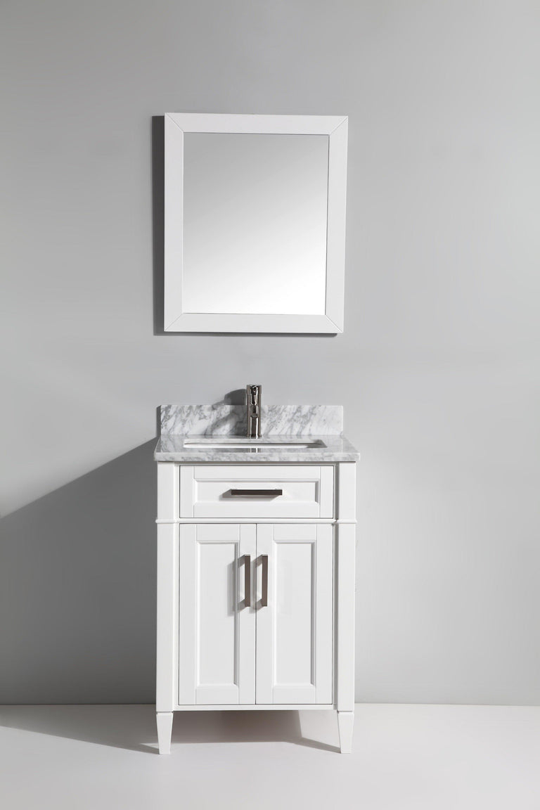 Vanity Art 24 in. Single Sink Vanity in Carrara Marble & Mirror - White, VA2024-W